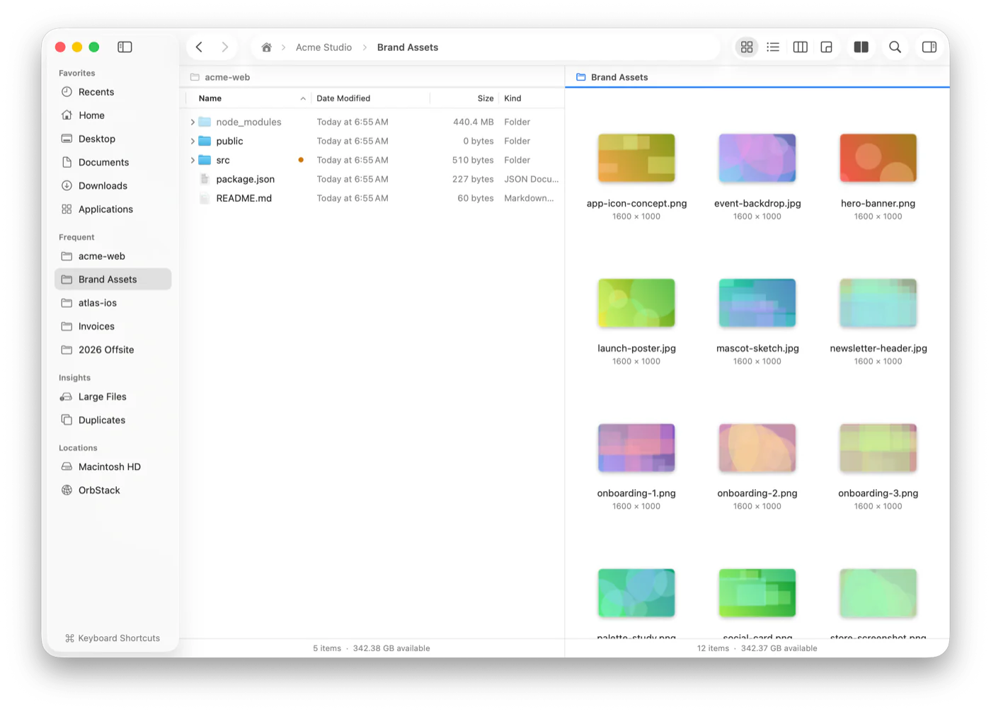 Dual pane with a project and a folder of images